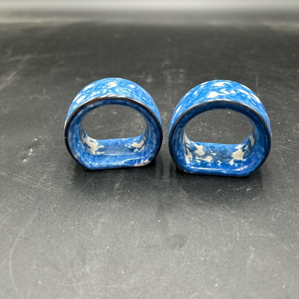 Town and country Blue sponge ware Ceramic Napkin Rings by Stangl